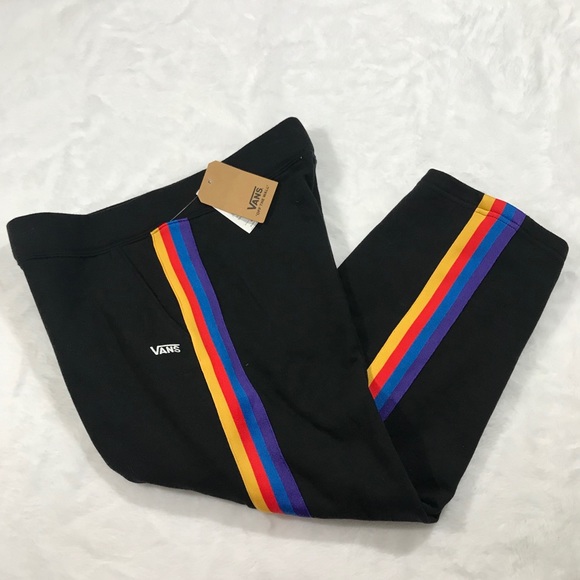 NWT VANS Rainee rainbow crop pants black stripe Sm - Picture 4 of 8